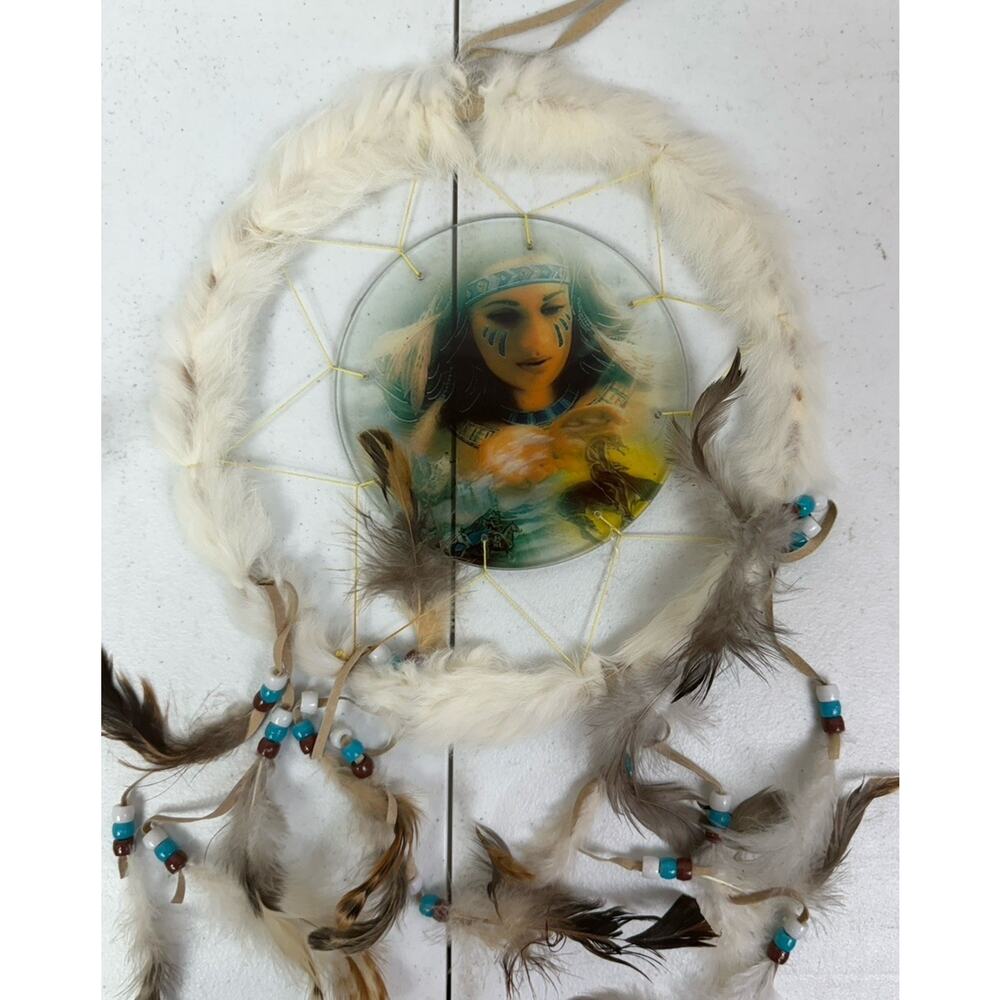 VTG Native American Indian‎ Dream Catcher Mandella Wall Hanging Princess Wolf